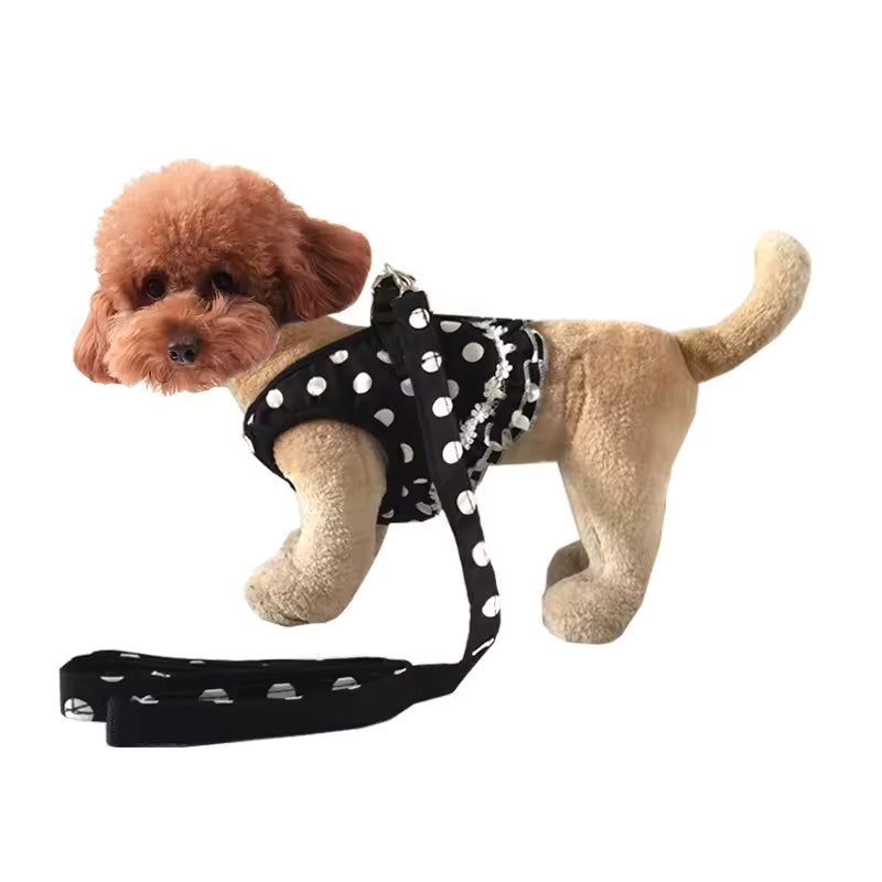 TuTuSol Polka Dot Dog Harness & Leash Set – Vest Harness with Lead for Small Dogs & Cats