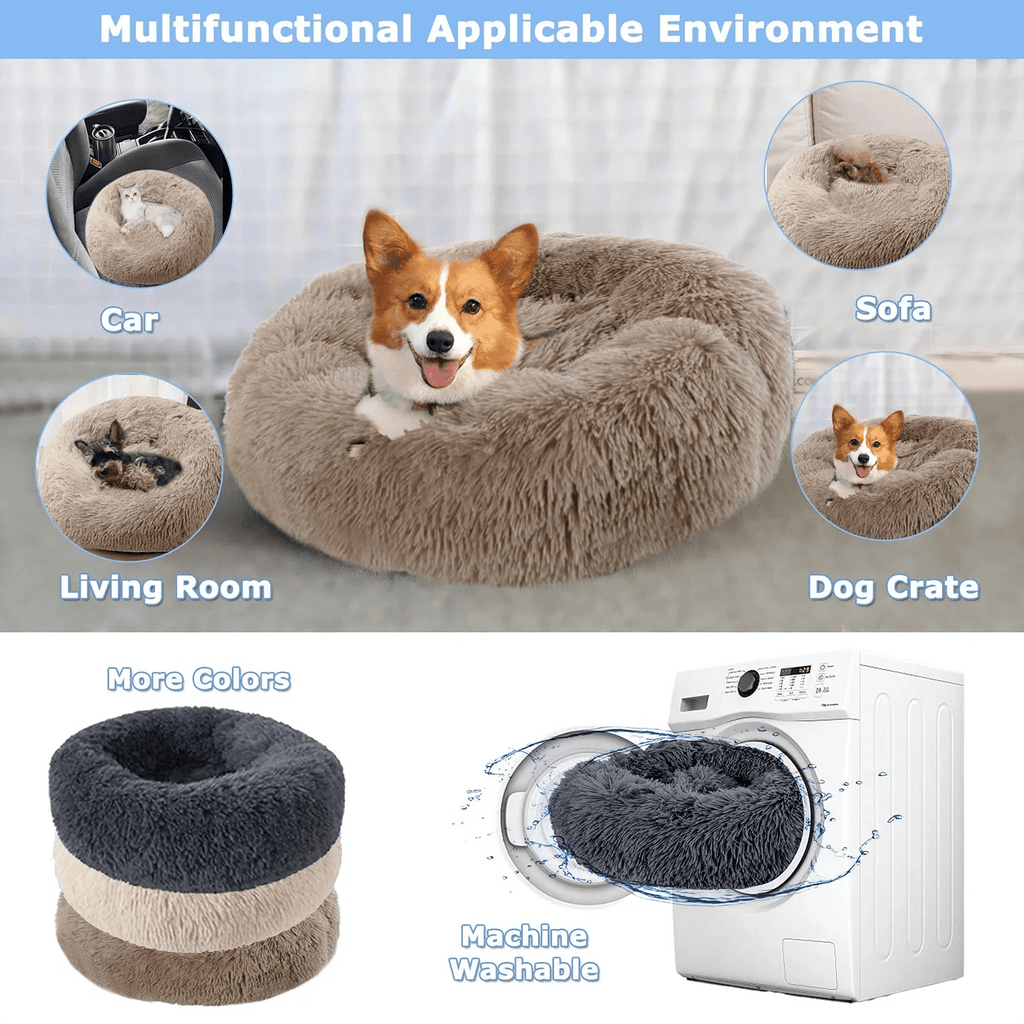 TuTuSol Donut Cat Bed – Super Soft Plush Calming Bed for Cats & Small Dogs, Machine Washable - TuTuSol Pet Supplies n' More!