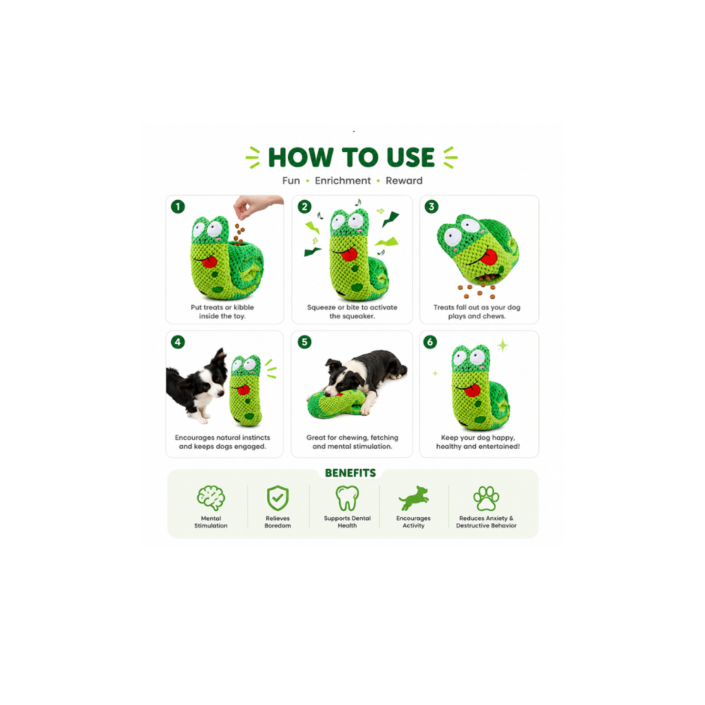 TuTuSol Dog Puzzle Feeder & Interactive Snail Toy – Slow Feeder & Squeaky Plush for Dogs