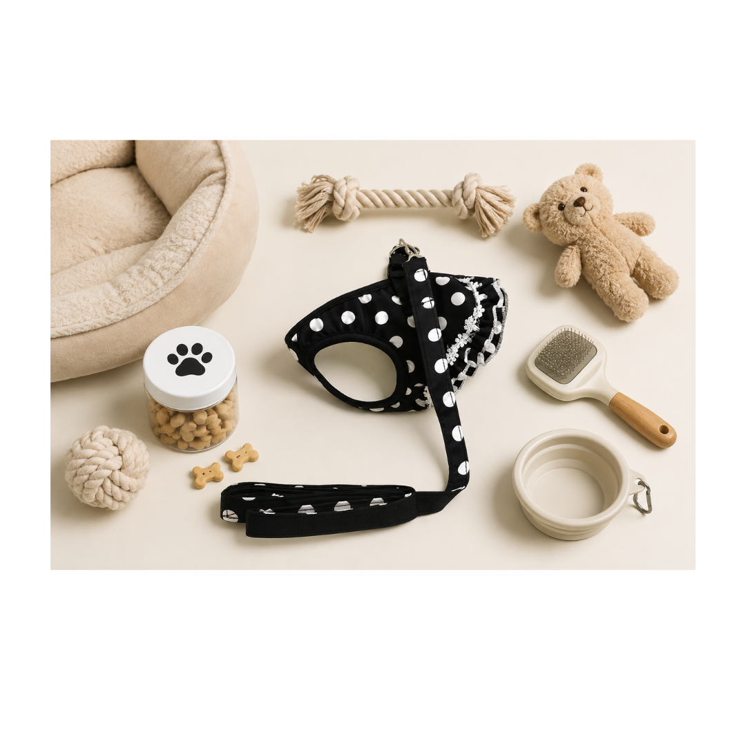 TuTuSol Polka Dot Dog Harness & Leash Set – Vest Harness with Lead for Small Dogs & Cats