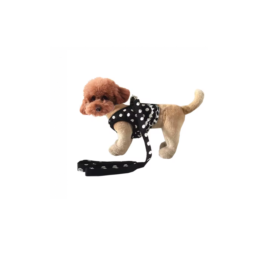 TuTuSol Polka Dot Dog Harness & Leash Set – Vest Harness with Lead for Small Dogs & Cats