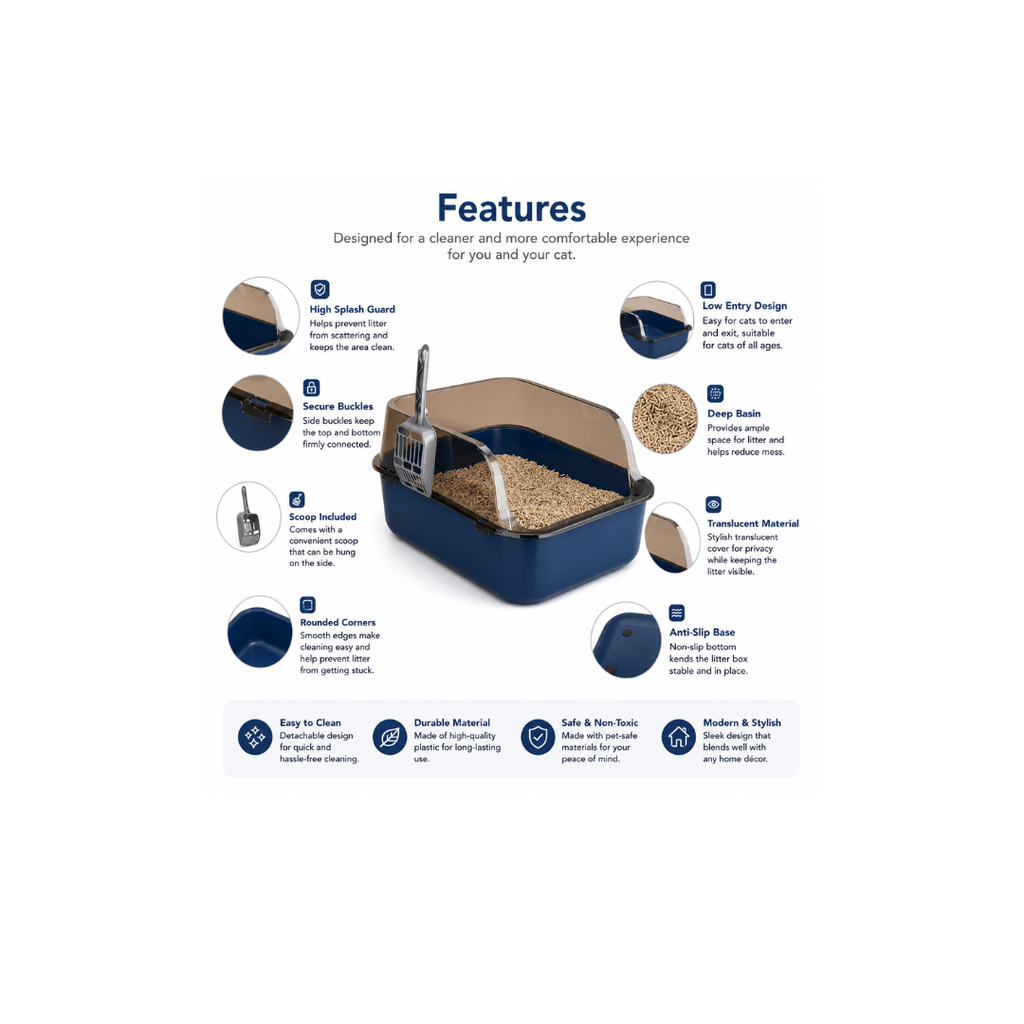 TuTuSol Semi-Enclosed Cat Litter Box – Large Capacity, Splashproof & Easy Clean