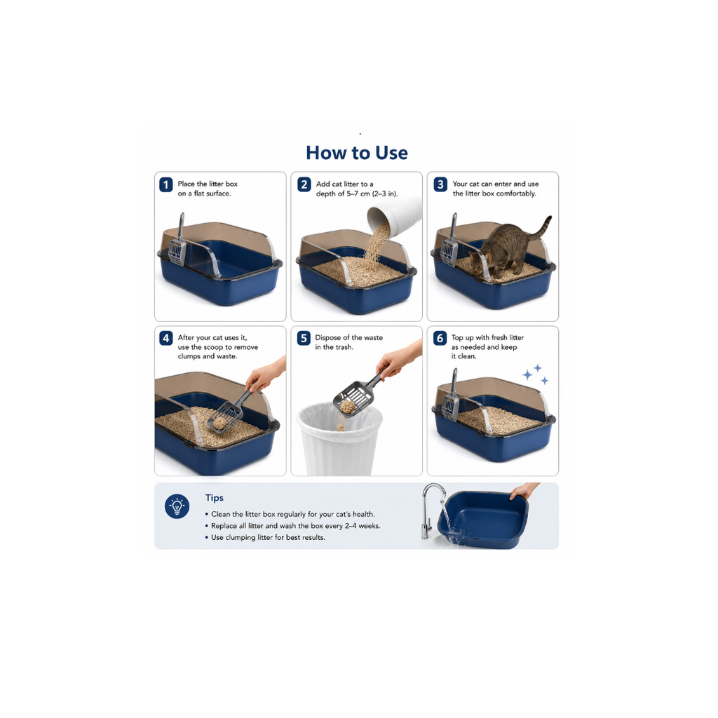 TuTuSol Semi-Enclosed Cat Litter Box – Large Capacity, Splashproof & Easy Clean